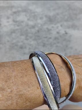 Gold and Silver Glitter Bangle Bracelet Set